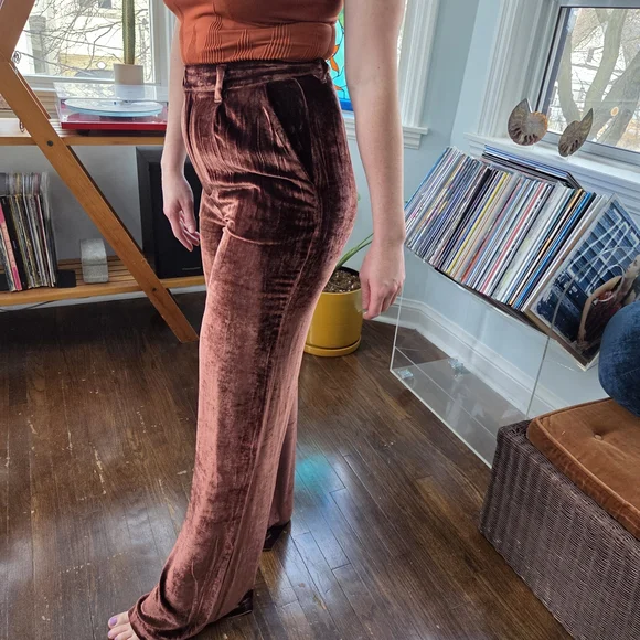 Reformation Wes Velvet Wide Leg Pants In Chestnut - Picture 3 of 16